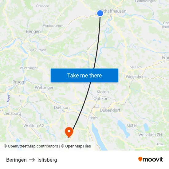 Beringen to Islisberg map