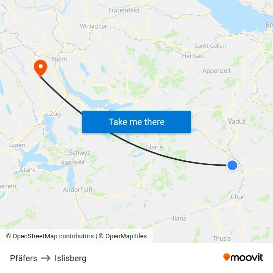 Pfäfers to Islisberg map