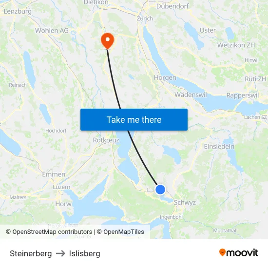 Steinerberg to Islisberg map