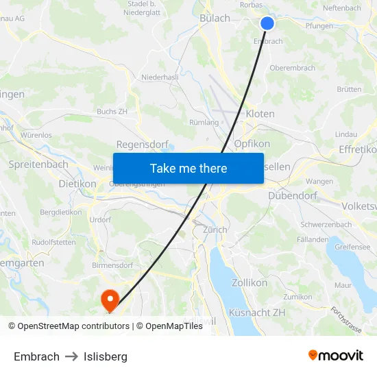 Embrach to Islisberg map