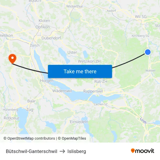 Bütschwil-Ganterschwil to Islisberg map