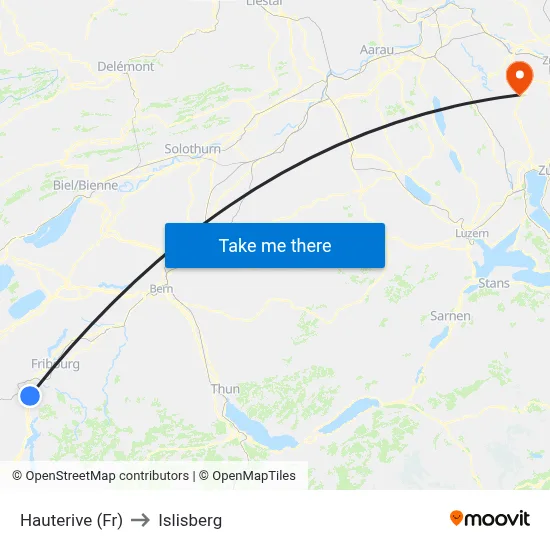 Hauterive (Fr) to Islisberg map