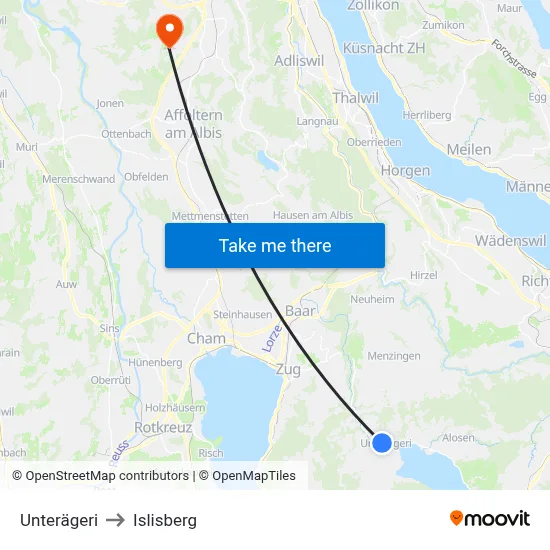 Unterägeri to Islisberg map