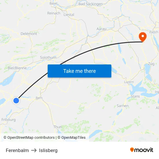 Ferenbalm to Islisberg map