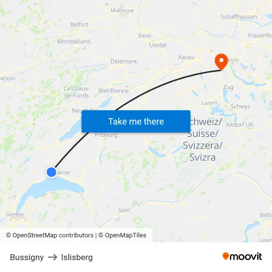 Bussigny to Islisberg map