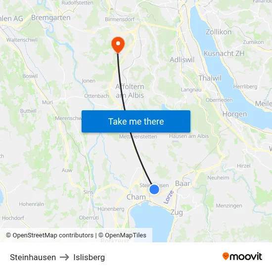 Steinhausen to Islisberg map