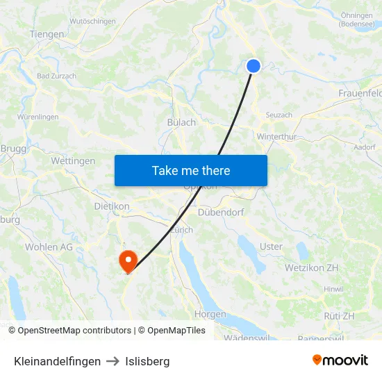 Kleinandelfingen to Islisberg map