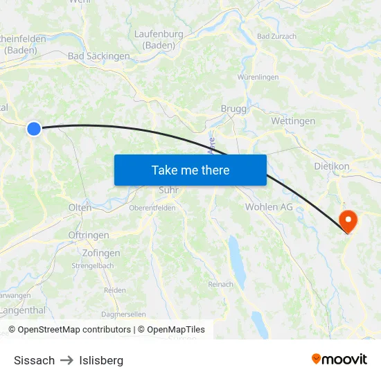 Sissach to Islisberg map