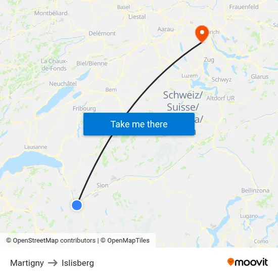 Martigny to Islisberg map