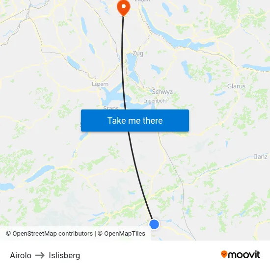Airolo to Islisberg map