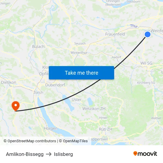 Amlikon-Bissegg to Islisberg map
