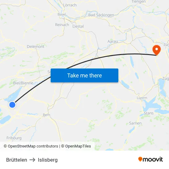 Brüttelen to Islisberg map