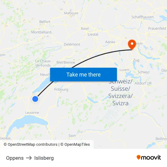 Oppens to Islisberg map