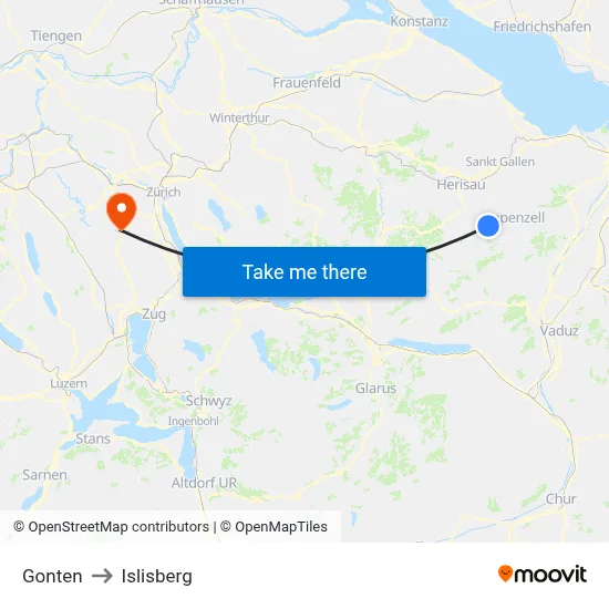Gonten to Islisberg map