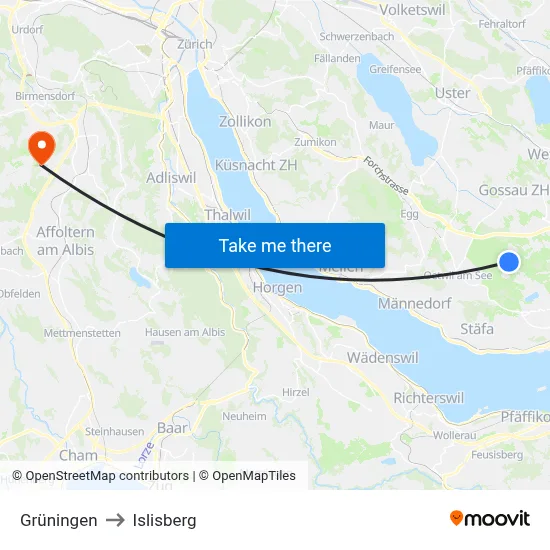 Grüningen to Islisberg map