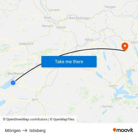 Mörigen to Islisberg map