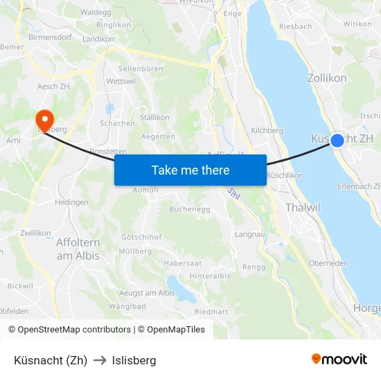 Küsnacht (Zh) to Islisberg map