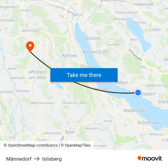Männedorf to Islisberg map