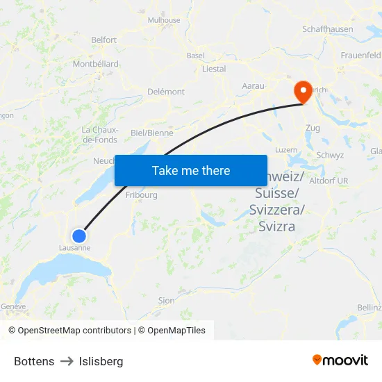Bottens to Islisberg map