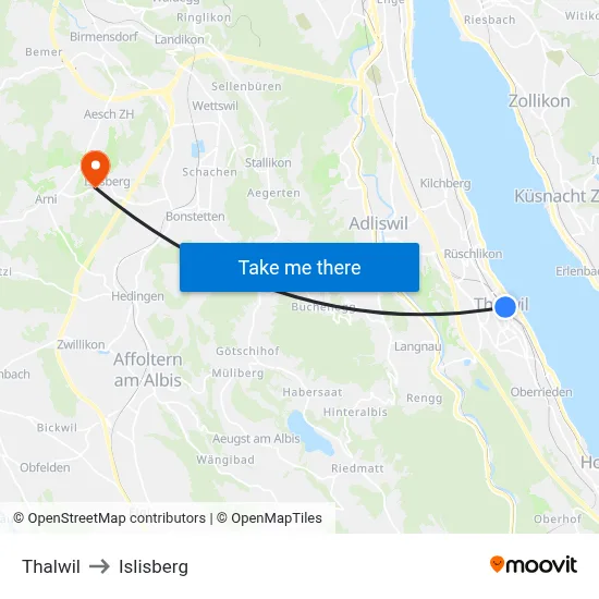 Thalwil to Islisberg map