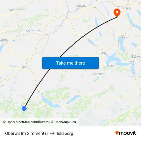 Oberwil Im Simmental to Islisberg map