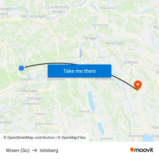 Wisen (So) to Islisberg map