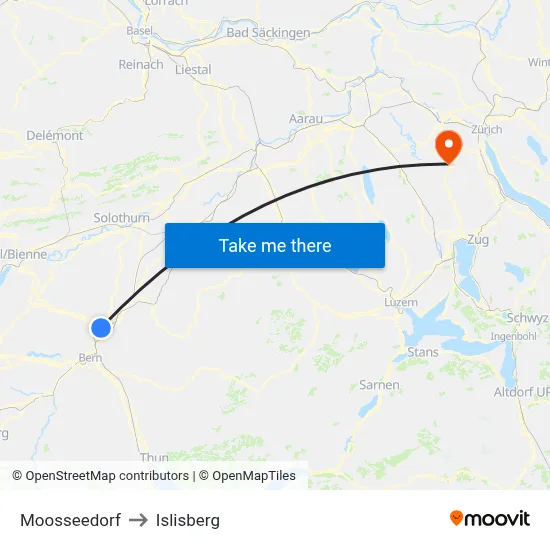 Moosseedorf to Islisberg map