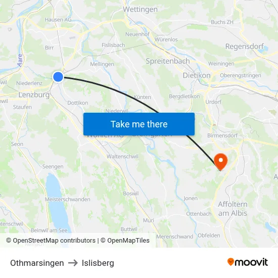 Othmarsingen to Islisberg map