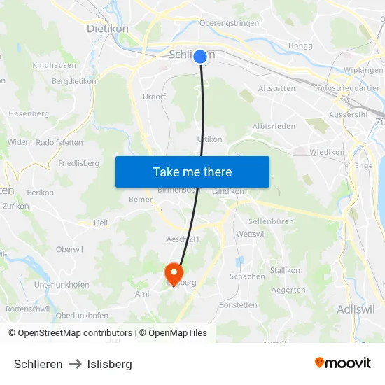 Schlieren to Islisberg map