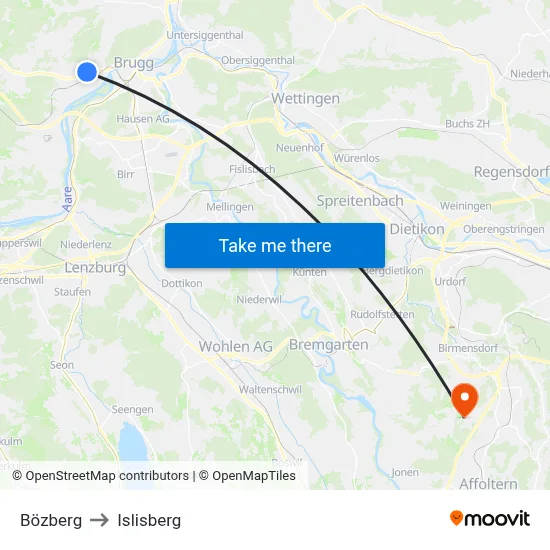 Bözberg to Islisberg map