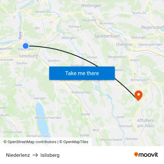 Niederlenz to Islisberg map