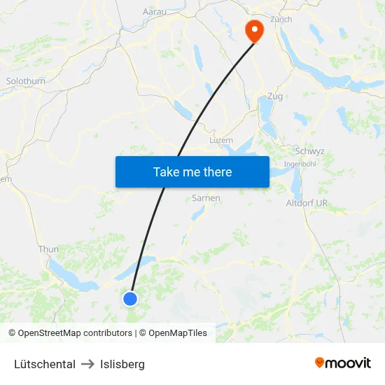 Lütschental to Islisberg map