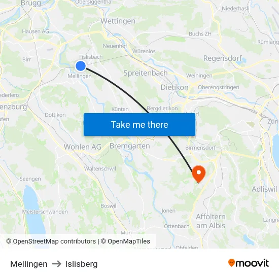 Mellingen to Islisberg map
