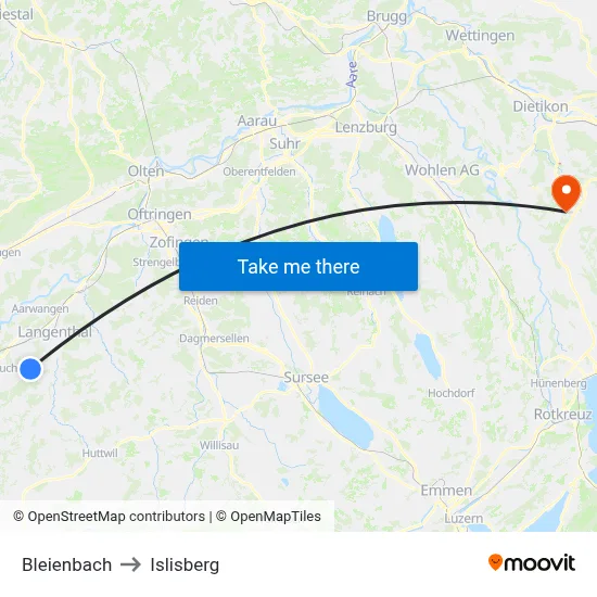 Bleienbach to Islisberg map