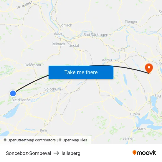 Sonceboz-Sombeval to Islisberg map