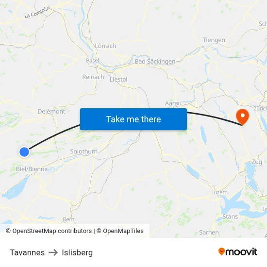 Tavannes to Islisberg map