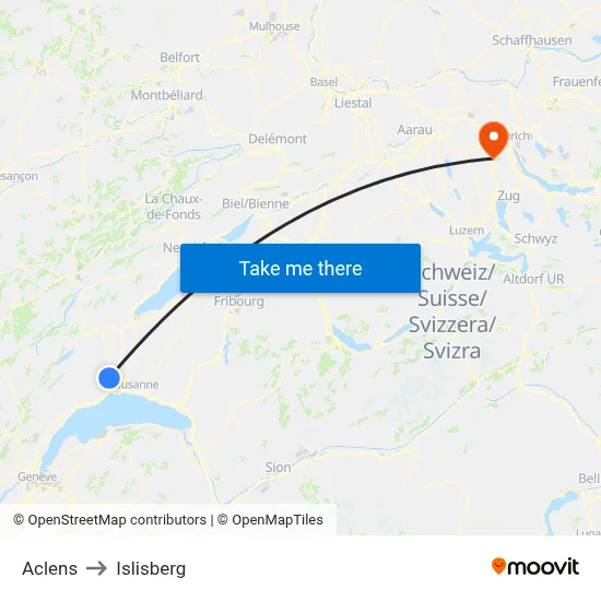 Aclens to Islisberg map