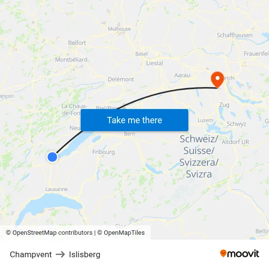 Champvent to Islisberg map