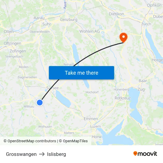Grosswangen to Islisberg map