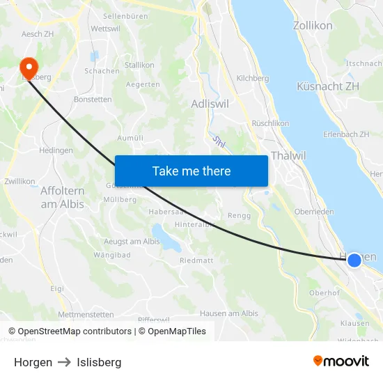 Horgen to Islisberg map