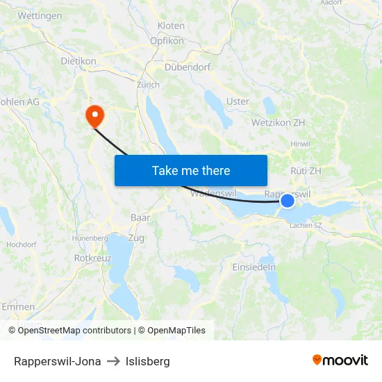 Rapperswil-Jona to Islisberg map