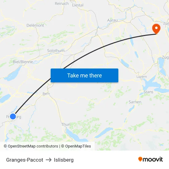 Granges-Paccot to Islisberg map
