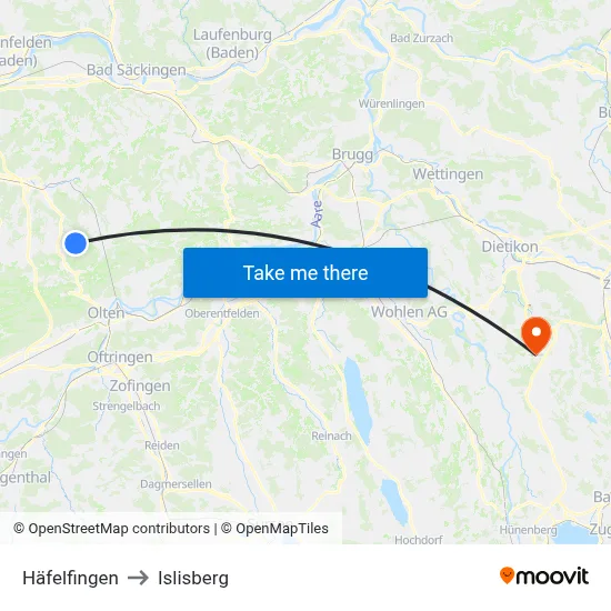 Häfelfingen to Islisberg map
