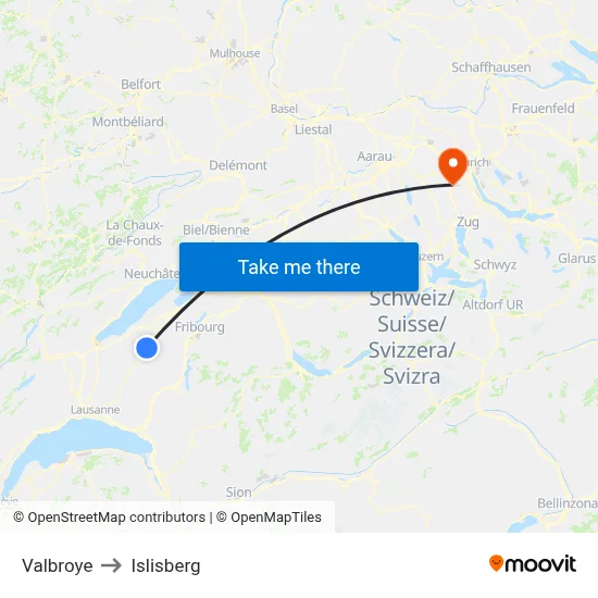 Valbroye to Islisberg map