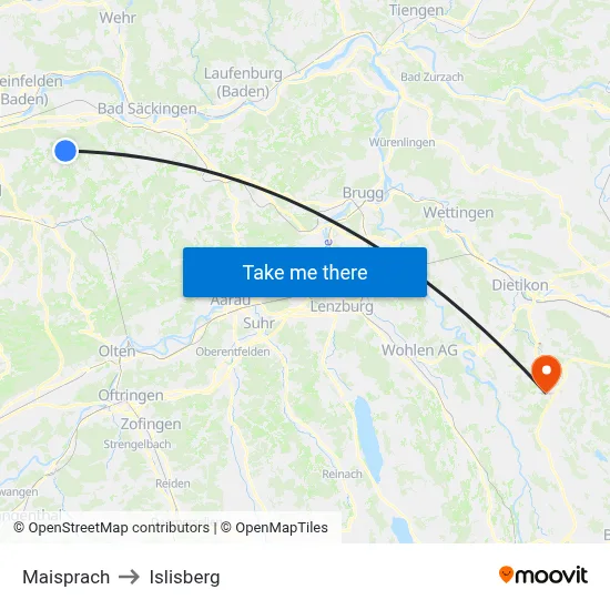 Maisprach to Islisberg map