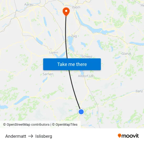 Andermatt to Islisberg map
