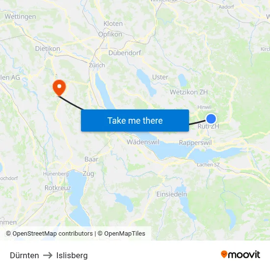 Dürnten to Islisberg map