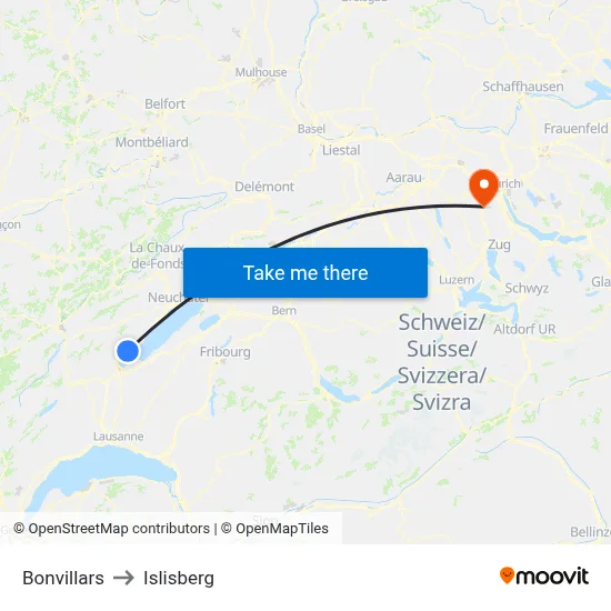 Bonvillars to Islisberg map