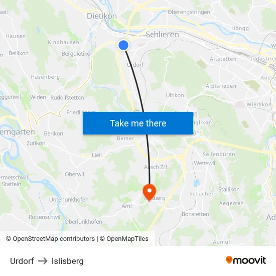 Urdorf to Islisberg map