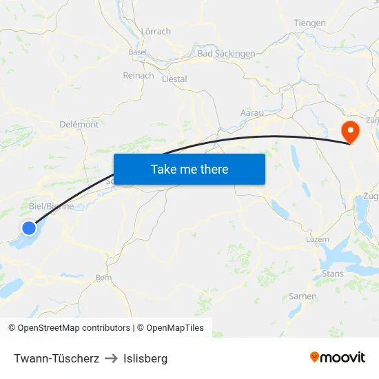 Twann-Tüscherz to Islisberg map